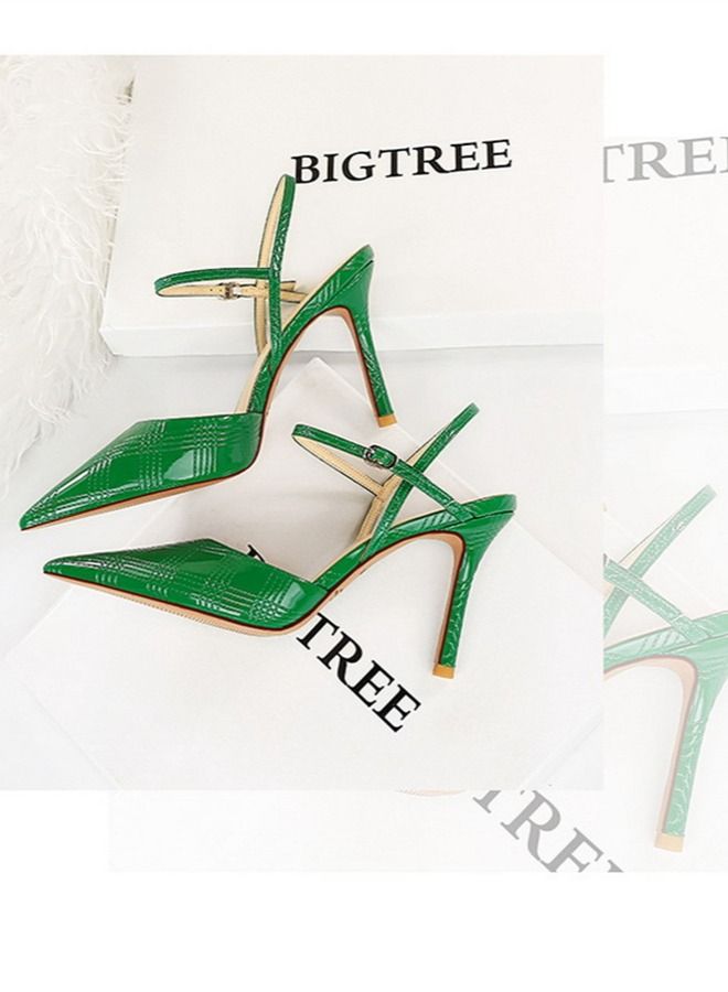 Pointed hollow high-heeled sandals 9.5CM Green