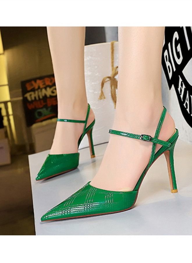 Pointed hollow high-heeled sandals 9.5CM Green