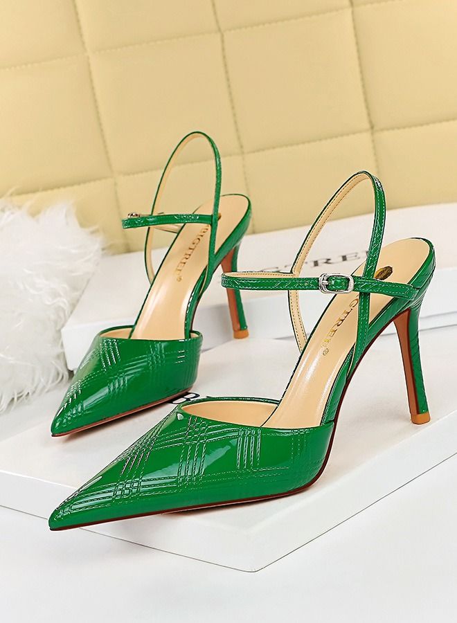 Pointed hollow high-heeled sandals 9.5CM Green