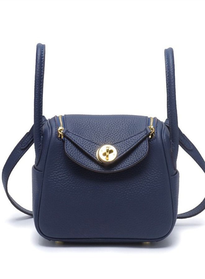 Leather One-Shoulder Portable Pillow Bag Dark Blue