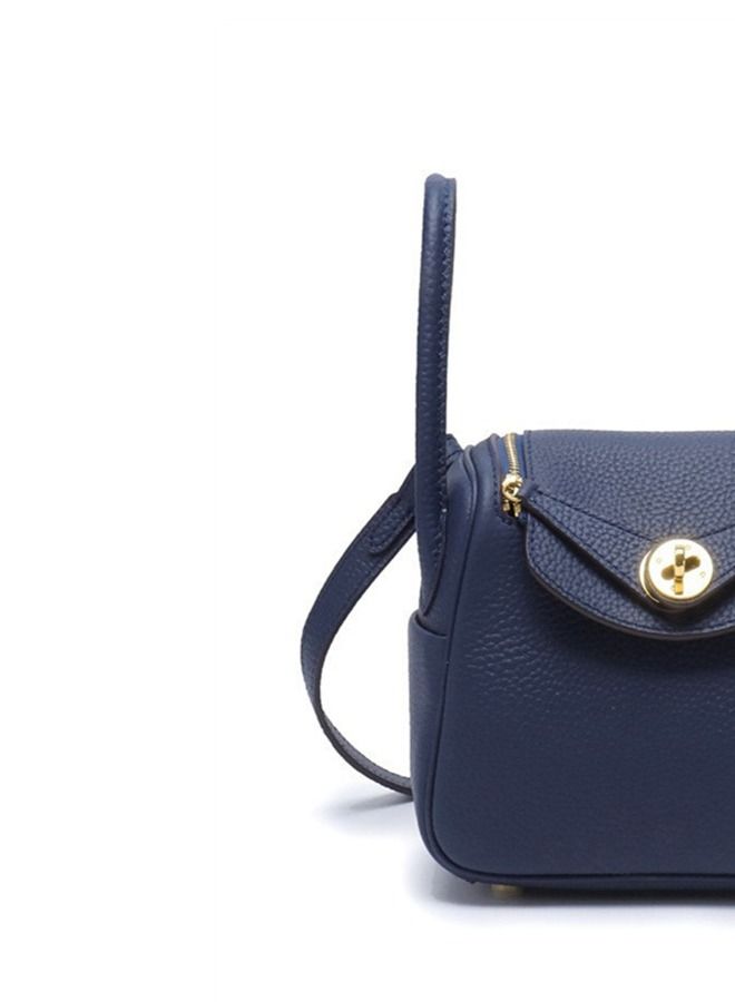 Leather One-Shoulder Portable Pillow Bag Dark Blue