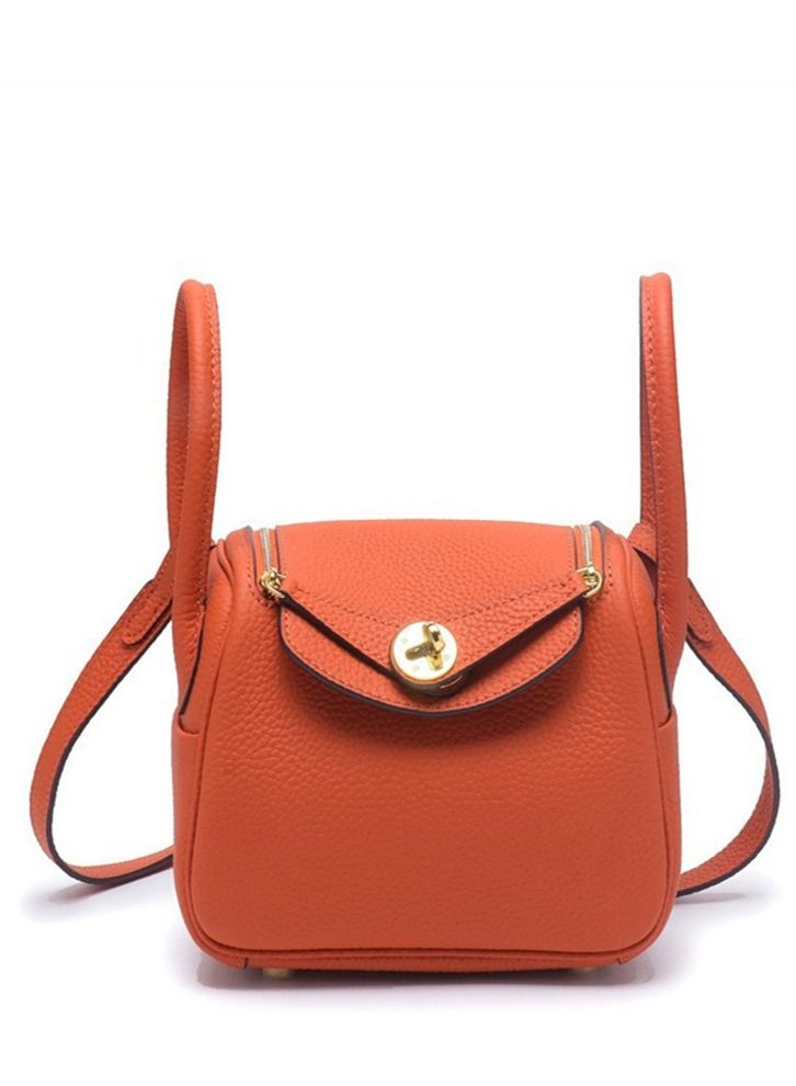 Leather One-Shoulder Portable Pillow Bag Orange