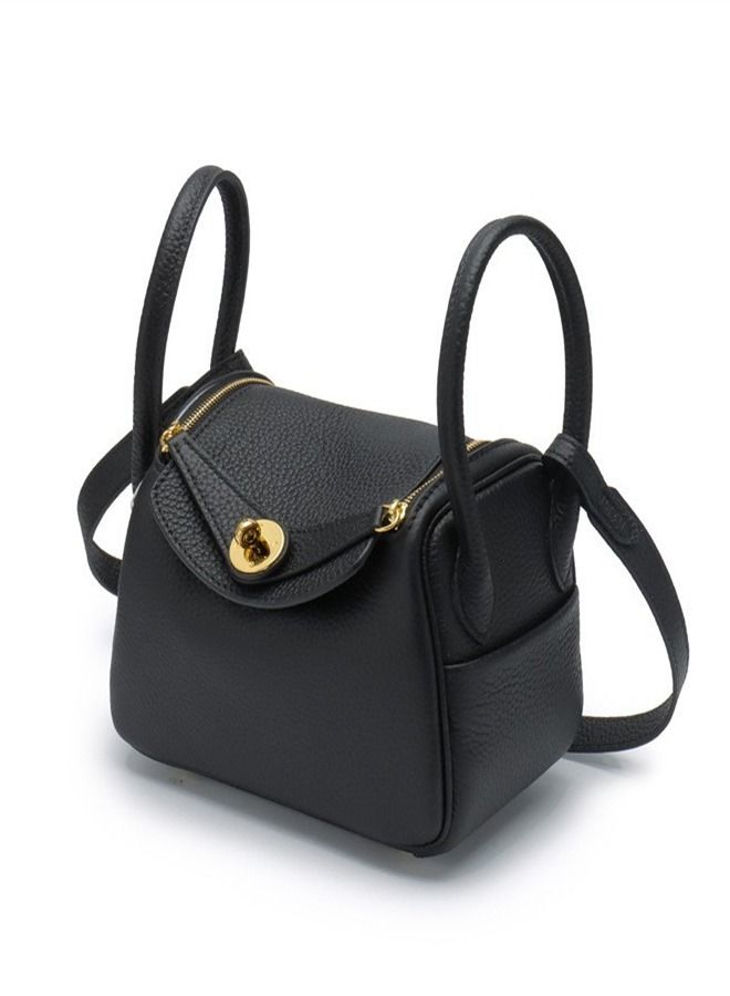 Leather One-Shoulder Portable Pillow Bag Black