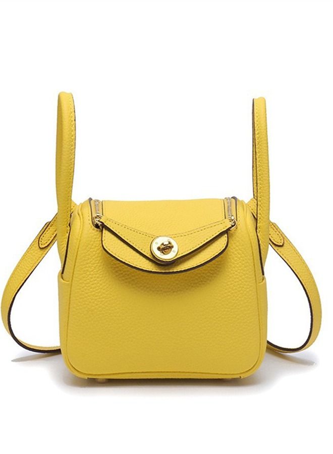 Leather One-Shoulder Portable Pillow Bag Amber Yellow