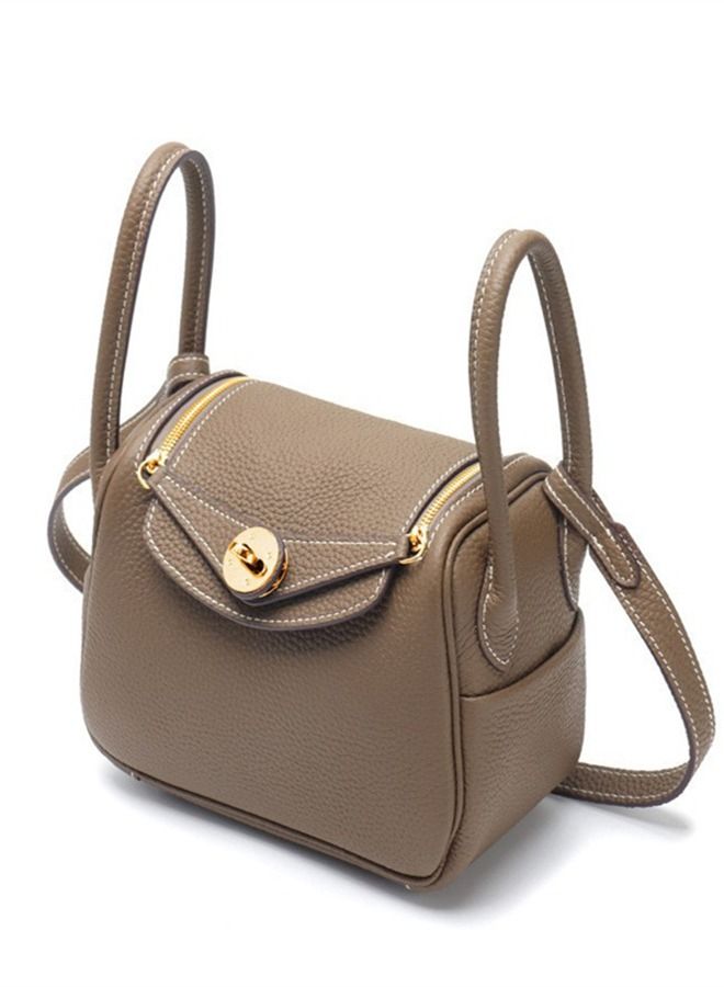 Leather One-Shoulder Portable Pillow Bag Beige