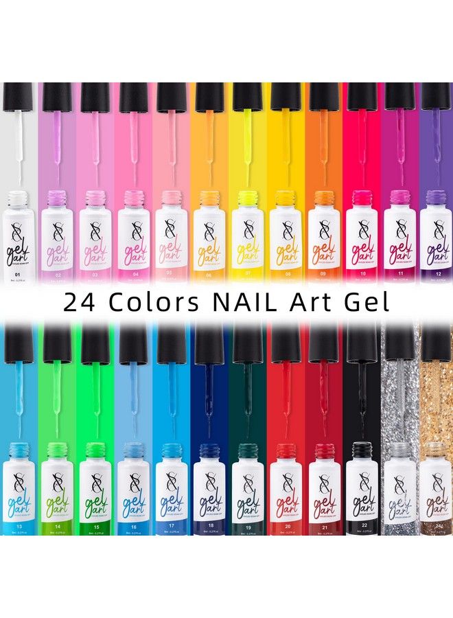 Cosmetics Gel Liner Nail Art Set Of 24 Colors Series Gel Art Paint Polish For Swirl Nails With Builtin Thin Nail Art Brush In Bottle For Soak Off Nail Art Painting Drawing Gel Designs
