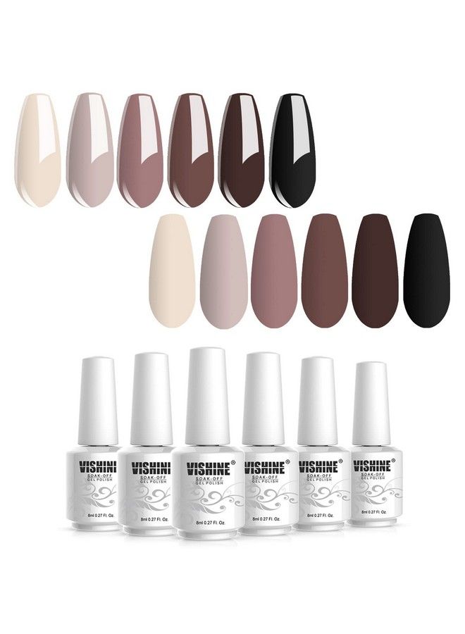 Nude Brown Collection Gel Nail Polish Set 6 Colors Gel Polish Set Kit Uv Led Soak Off Gel Polish 0.27 Oz 8Ml