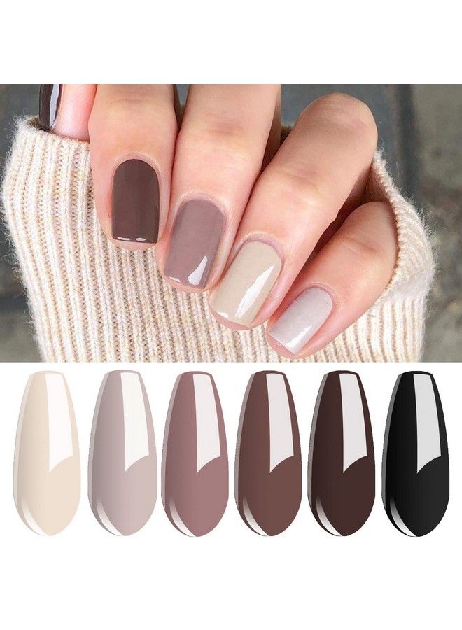 Nude Brown Collection Gel Nail Polish Set 6 Colors Gel Polish Set Kit Uv Led Soak Off Gel Polish 0.27 Oz 8Ml