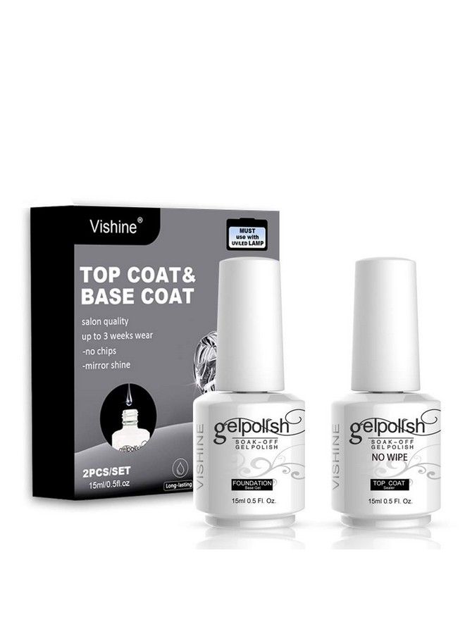 Long Lasting Soak Off Nail Polish Base + Top Coat Set Gel 15Ml