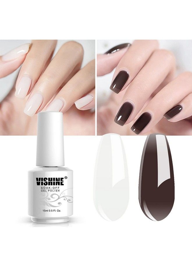 2Pcs Of Jelly Translucent Gel Polish Milky White & Jelly Crystal Black Gel Nail Polishtranslucent Jelly French White Gel Polish Led Manicuring Varnish 15Ml