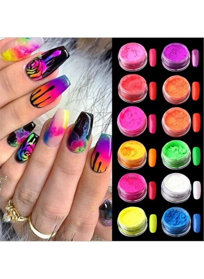 Neon Phosphor Pigment Powder Set Fluorescent Nail Glitter Eye Powder Manicure Decoration Nail Art Dust Pigment Paillettes (C)