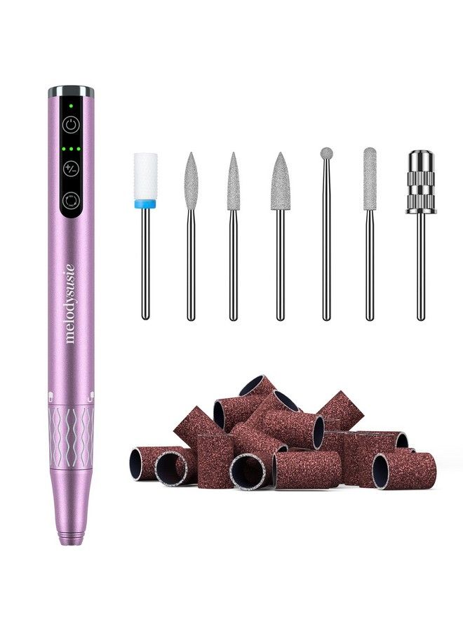 Professional Cordless Nail Drill Portable Rechargeable Electric Efile Nail Machine File Kit With Bits And Sanding Bands For Acrylic Gel Nails Manicure Pedicure Polishing Purple