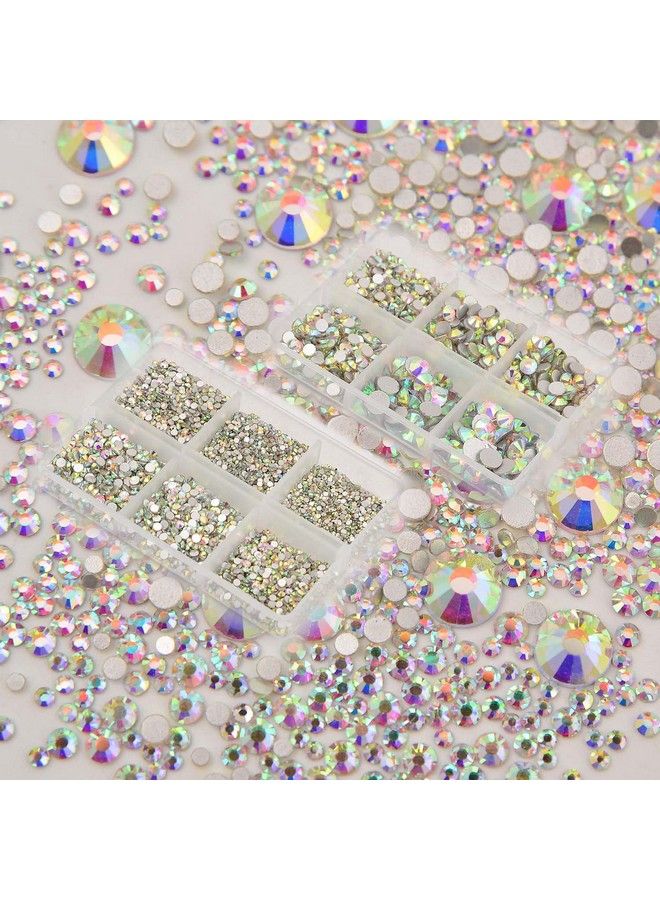 8000Pcs Non Hotfix Rhinestones 10 Sizes Flatback Crystal Glass Rhinestones With Tweezers And Picking Pen For Nail Art Clothes Bags Phone Decorations Crafts Diy (001Ab Crystal Ab Mix Ss3Ss30)