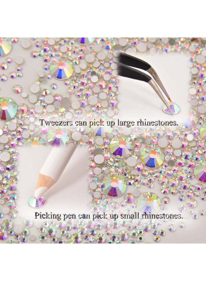 8000Pcs Non Hotfix Rhinestones 10 Sizes Flatback Crystal Glass Rhinestones With Tweezers And Picking Pen For Nail Art Clothes Bags Phone Decorations Crafts Diy (001Ab Crystal Ab Mix Ss3Ss30)