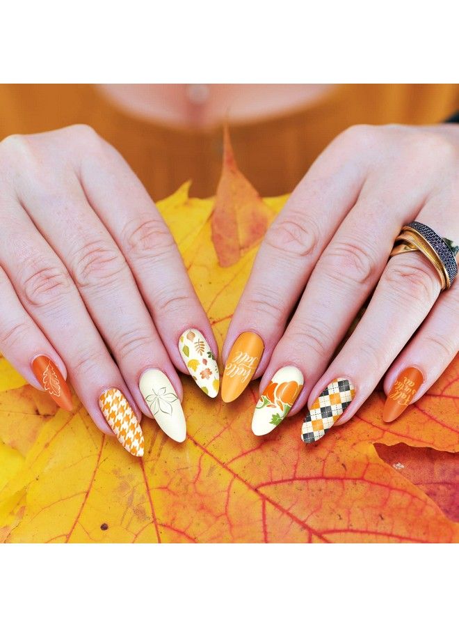 6Pcs Fall Thanksgiving Theme Nail Art Stamping Plate Kit Various Pattern Pumpkin Maple Autumn Blessing Collection Nail Art Plate For Thanksgiving Day Nail Art Design Diy Print Manicure Salon