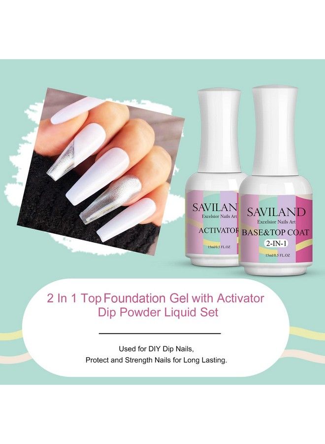 Dipping Powder Liquid Set 2 In 1 Dip Powder Base & Top Coat With Activator 15Ml0.5Oz Dip Nail Liquid Set For Dipping Powder Nail Kit Fast Dry No Nail Lamp Needed