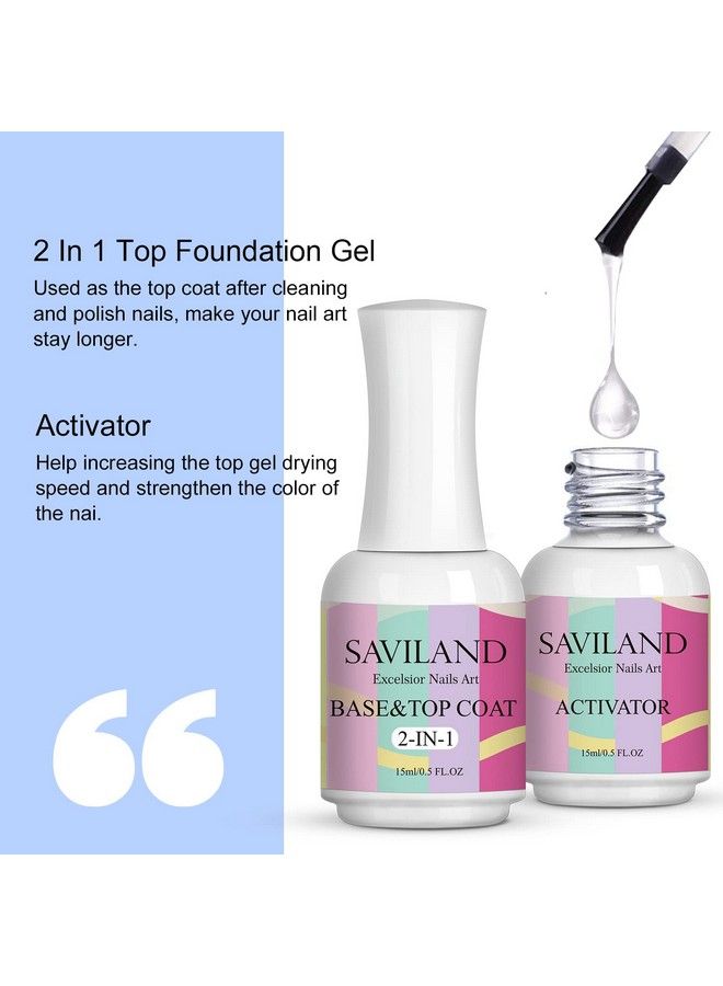 Dipping Powder Liquid Set 2 In 1 Dip Powder Base & Top Coat With Activator 15Ml0.5Oz Dip Nail Liquid Set For Dipping Powder Nail Kit Fast Dry No Nail Lamp Needed