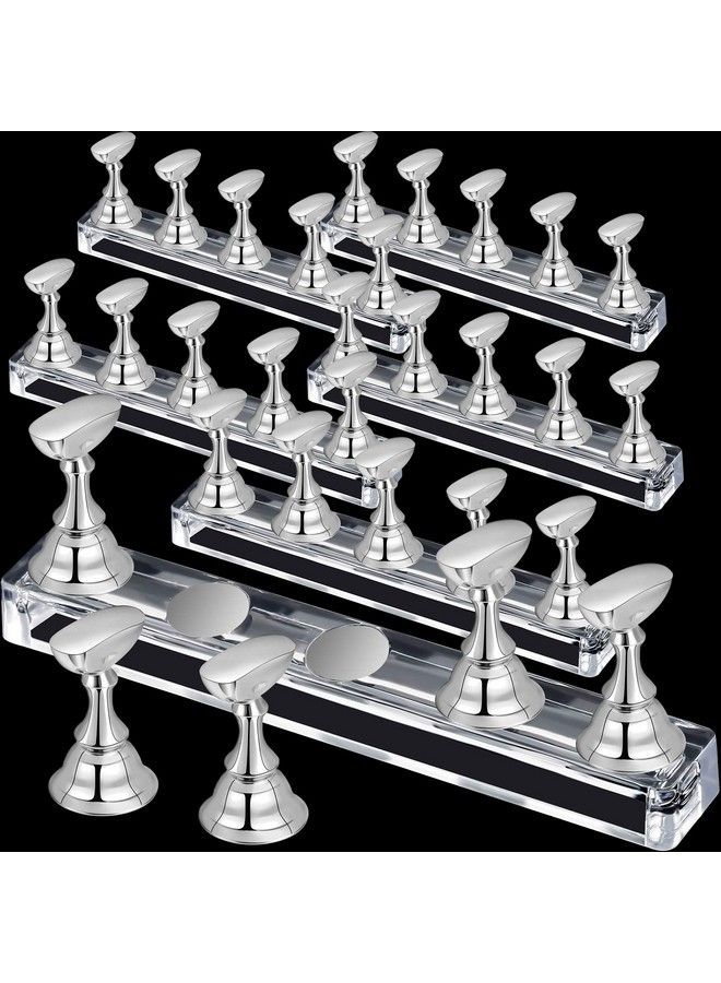 6 Sets Nail Tips Stand Holder Acrylic Nail Tips Practice Display Stand Magnetic Nail Art Holder Manicure Finger Training Stands For Diy Nail Salon (Silver)