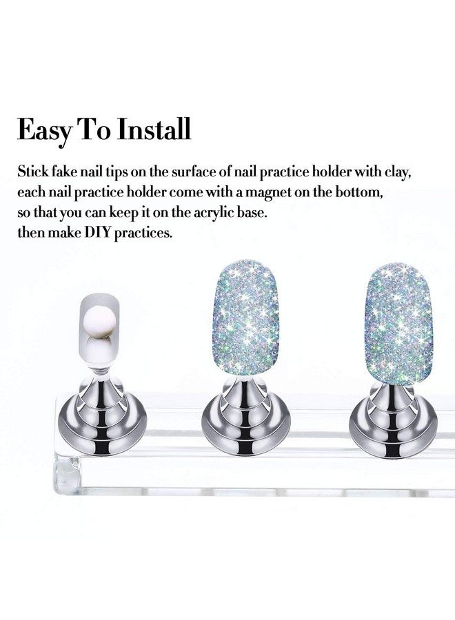 6 Sets Nail Tips Stand Holder Acrylic Nail Tips Practice Display Stand Magnetic Nail Art Holder Manicure Finger Training Stands For Diy Nail Salon (Silver)