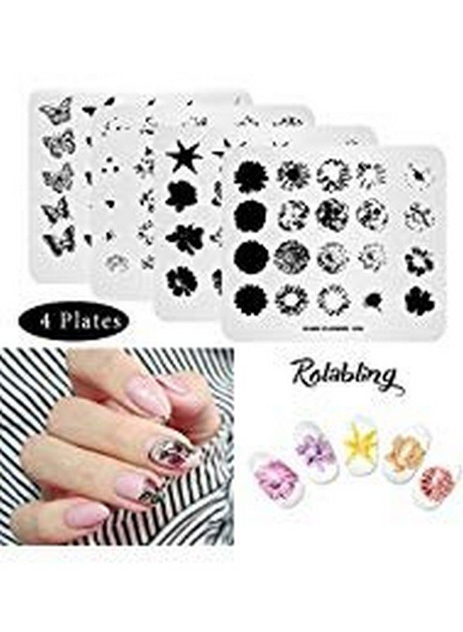 4 Pcs Nail Art Stamping Plate Set Spring Flower Nature Series Image Plates Nail Art Polish Stamping Template Manicure Tools (009)