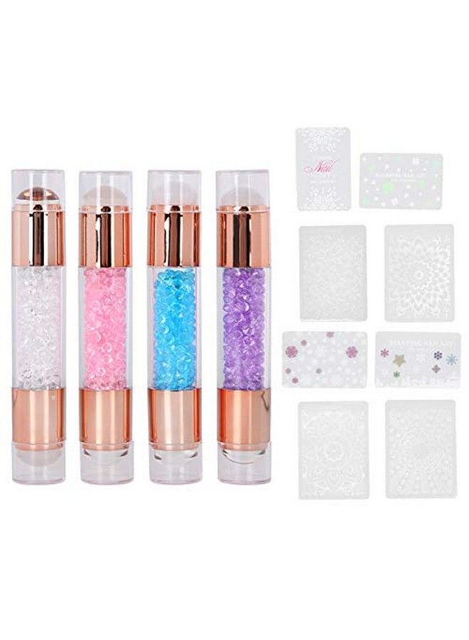 4Sets Manicure Art Stampers Silicone Stamp Pens Nail Stamping Plates Double Ended Wnail Seal Plate Manicure Stamp Pen For Home Nail Salon Use