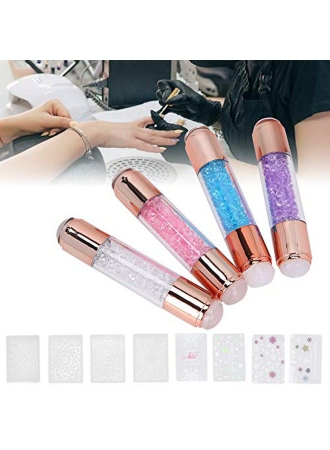 4Sets Manicure Art Stampers Silicone Stamp Pens Nail Stamping Plates Double Ended Wnail Seal Plate Manicure Stamp Pen For Home Nail Salon Use