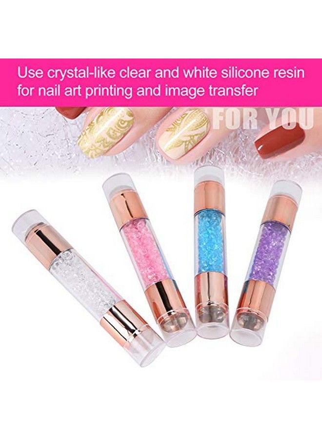 4Sets Manicure Art Stampers Silicone Stamp Pens Nail Stamping Plates Double Ended Wnail Seal Plate Manicure Stamp Pen For Home Nail Salon Use