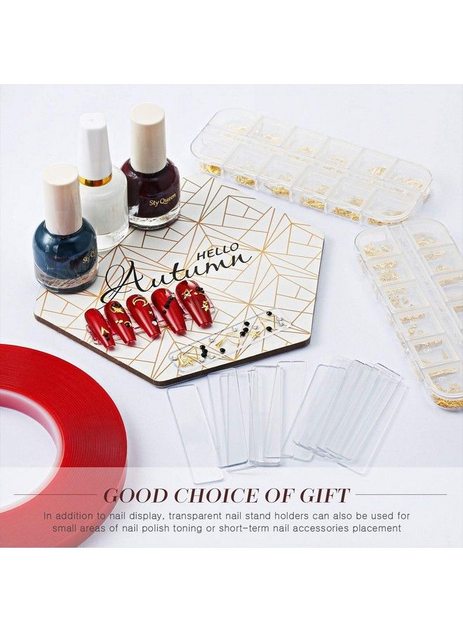 100 Pieces Nail Design Tips Display Stand Holder With 10 M Double Sided Tape Nail Design Practice Holder And Removable Mounting Tape For Nail Salon Home Nail Accessory Office Decor