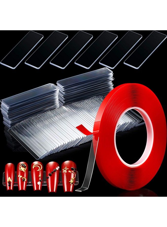 100 Pieces Nail Design Tips Display Stand Holder With 10 M Double Sided Tape Nail Design Practice Holder And Removable Mounting Tape For Nail Salon Home Nail Accessory Office Decor