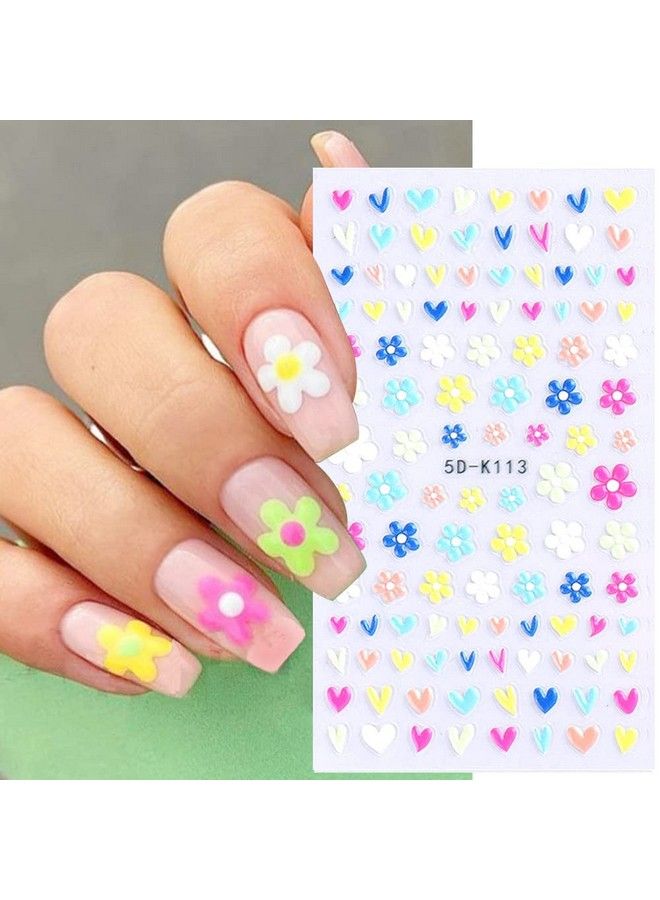 Daisy Nail Art Sticker 5D Exquisite Nail Art Supplies Flower White Floral Nail Decal 3D Selfadhesive Luxurious Colorful Daisy Exquisite Design Nails For Women And Girls Nail Decorations 4 Sheet