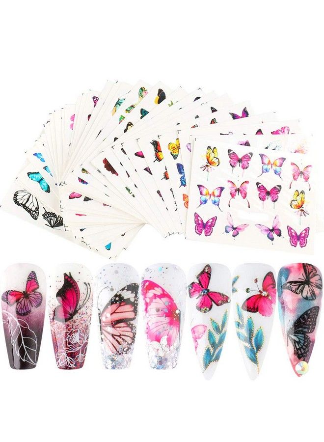 30 Sheets Nail Butterfly Sticker Black And White Colorful Butterfly Nail Sticker Water Transfer Decal For Girls Nail Art Design Sticker Nail Decorative Products