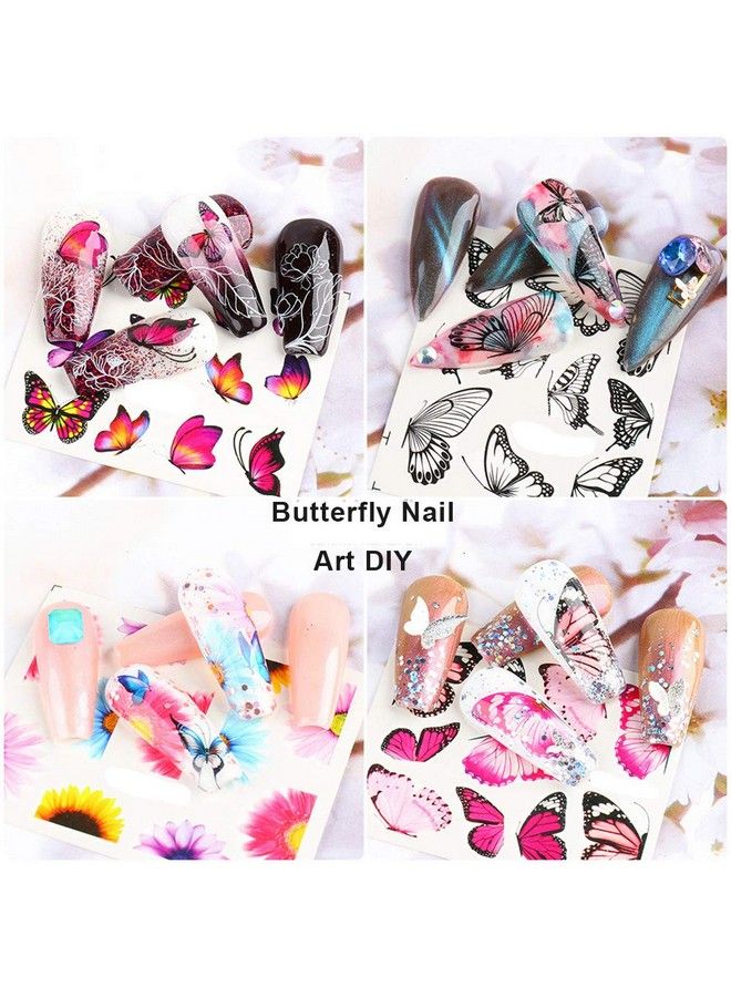 30 Sheets Nail Butterfly Sticker Black And White Colorful Butterfly Nail Sticker Water Transfer Decal For Girls Nail Art Design Sticker Nail Decorative Products