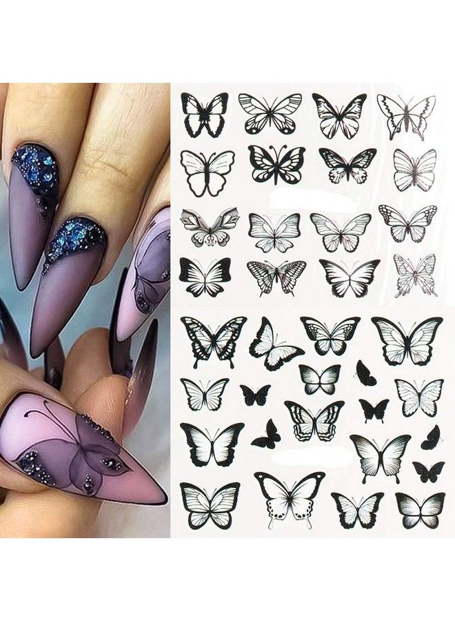 30 Sheets Nail Butterfly Sticker Black And White Colorful Butterfly Nail Sticker Water Transfer Decal For Girls Nail Art Design Sticker Nail Decorative Products