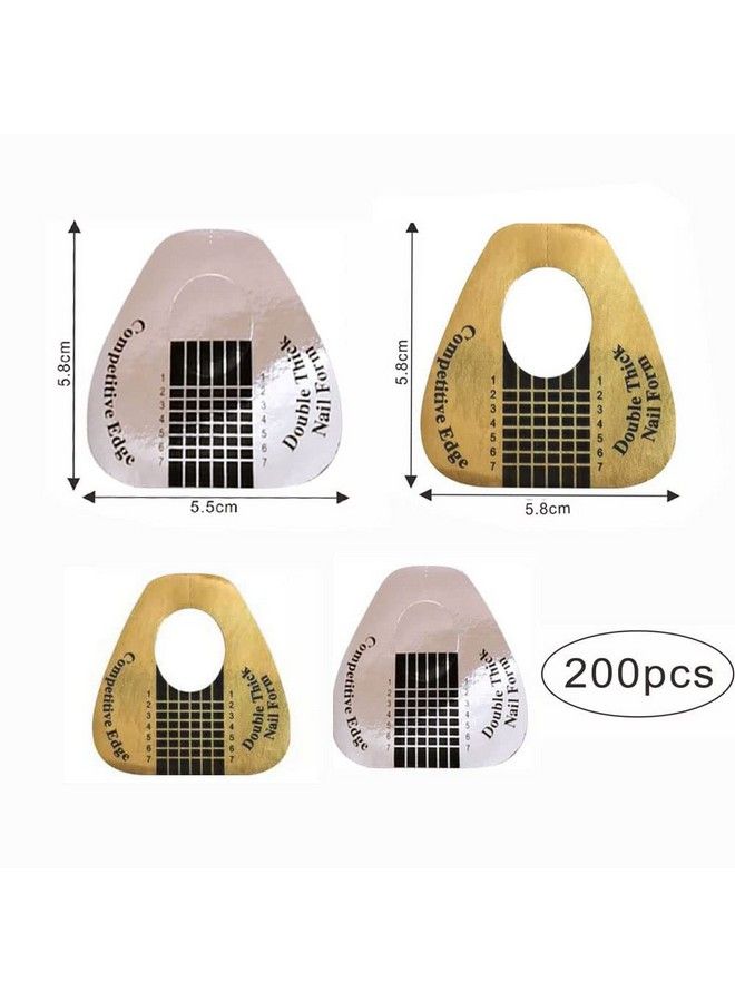 200Pcs Long Nail Forms Set 100 Pcs Gold + 100 Pcs Silver Nail Form Guide Stickers Thick Nail Art Tips Extension Forms Durable Acrylic Nail Paper Forms Numbers Marked Nail Former Stickers