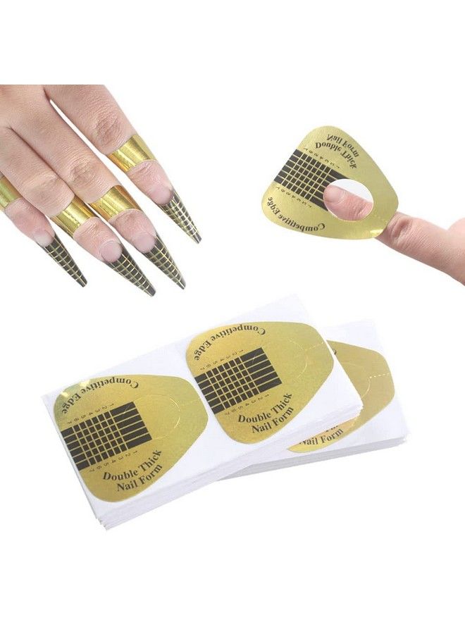 200Pcs Long Nail Forms Set 100 Pcs Gold + 100 Pcs Silver Nail Form Guide Stickers Thick Nail Art Tips Extension Forms Durable Acrylic Nail Paper Forms Numbers Marked Nail Former Stickers