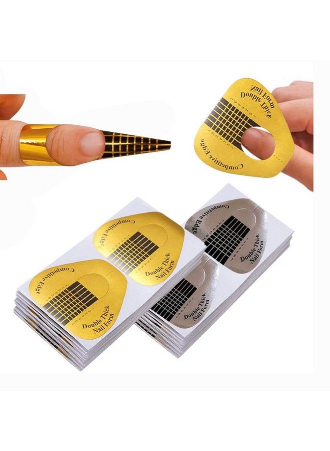 200Pcs Long Nail Forms Set 100 Pcs Gold + 100 Pcs Silver Nail Form Guide Stickers Thick Nail Art Tips Extension Forms Durable Acrylic Nail Paper Forms Numbers Marked Nail Former Stickers