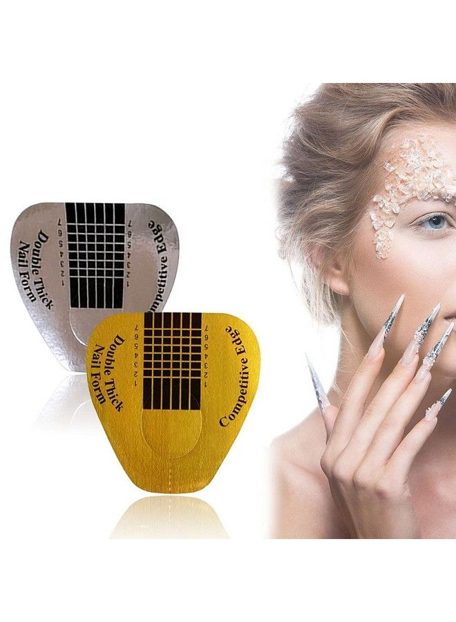 200Pcs Long Nail Forms Set 100 Pcs Gold + 100 Pcs Silver Nail Form Guide Stickers Thick Nail Art Tips Extension Forms Durable Acrylic Nail Paper Forms Numbers Marked Nail Former Stickers