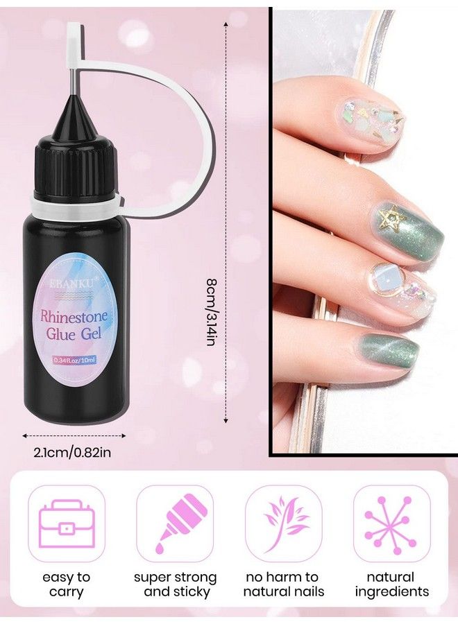 2Pcs Rhinestone Glue For Nails Gems Ebanku Clear Nail Glue Gel Pen Tips For Filling Gem Crystal Diamond Jewelry Nail Decoration (20Ml)