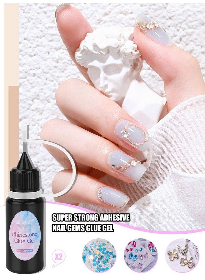 2Pcs Rhinestone Glue For Nails Gems Ebanku Clear Nail Glue Gel Pen Tips For Filling Gem Crystal Diamond Jewelry Nail Decoration (20Ml)