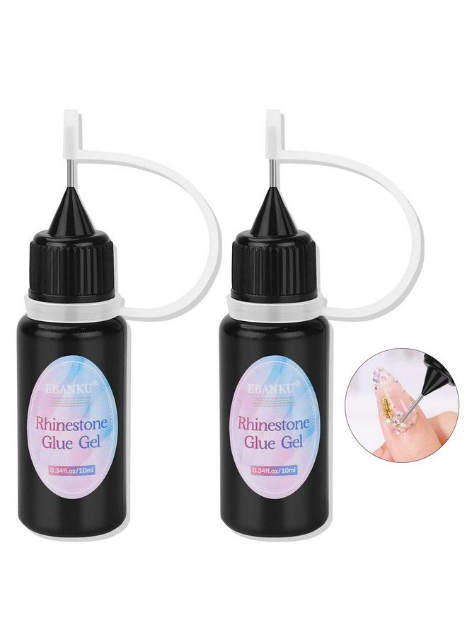 2Pcs Rhinestone Glue For Nails Gems Ebanku Clear Nail Glue Gel Pen Tips For Filling Gem Crystal Diamond Jewelry Nail Decoration (20Ml)