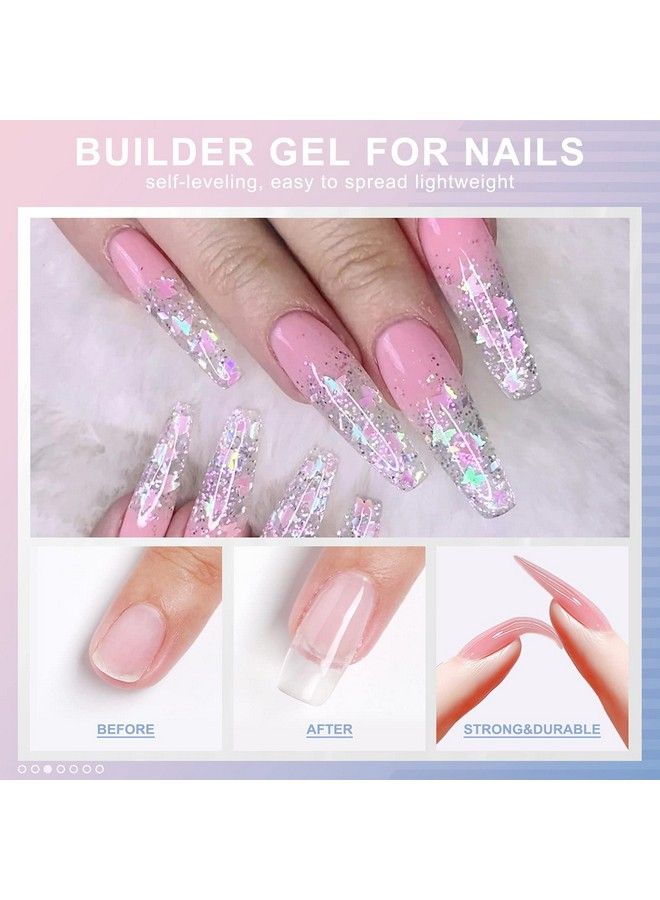 Builder Gel Nail Kit 6 Colors Uv Gel Builder For Nail Extension Clear White Hard Gel Set With Gel Nail Forms Brush For Beginners Diy Nail Art Supplies