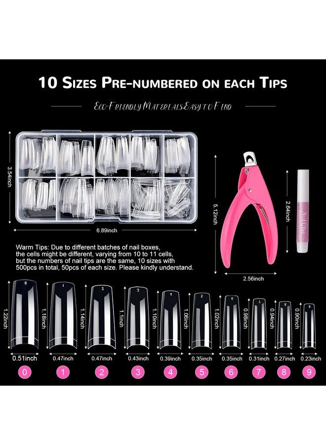 Clear Acrylic Nail Tips Morgles 500Pcs French Nail Tips Clear Fake Nails Half Cover Clear Nail Tips For Acrylic Nails With Glue Nail File Nail Clipper Cuticle Fork For Nail Art