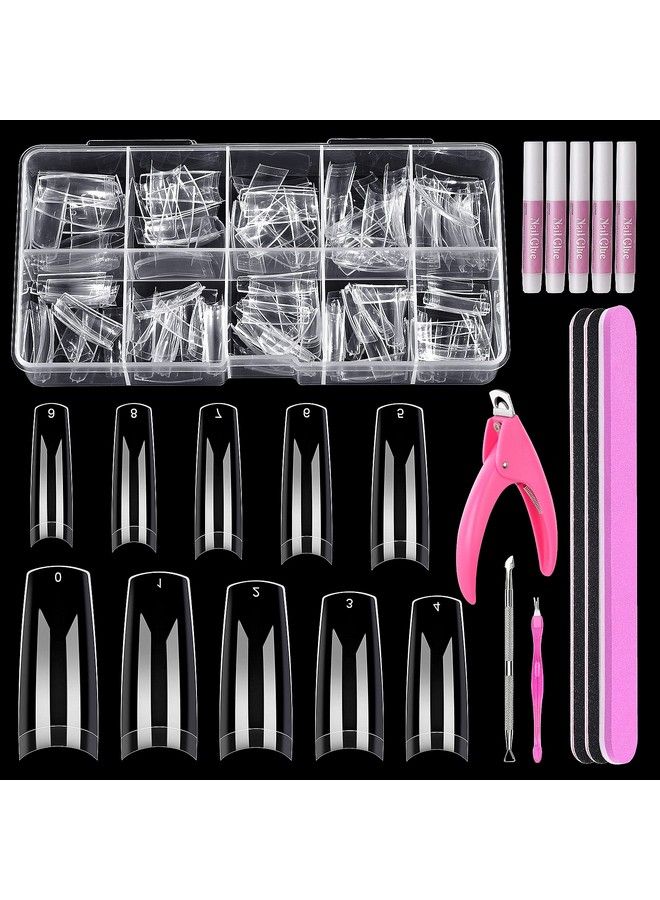 Clear Acrylic Nail Tips Morgles 500Pcs French Nail Tips Clear Fake Nails Half Cover Clear Nail Tips For Acrylic Nails With Glue Nail File Nail Clipper Cuticle Fork For Nail Art