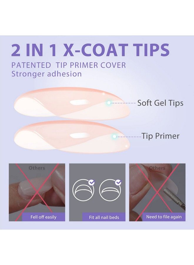 Short Almond Gel X Nails Soft Gel Full Cover Nail Tips 2 In 1 Neutral Xcoat Tips With Tip Primer Coverstronger Adhesion Fake Nails Press On Nails Nail Extensions 150Pcs 15Sizes