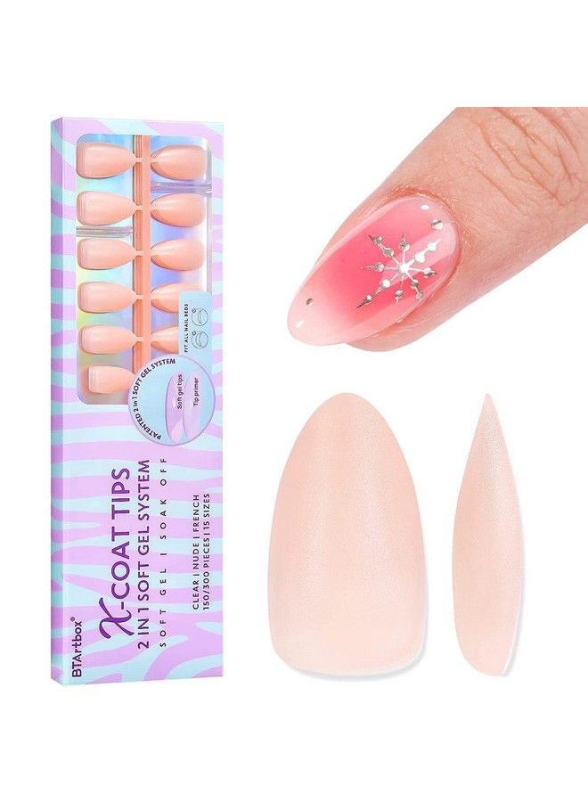 Short Almond Gel X Nails Soft Gel Full Cover Nail Tips 2 In 1 Neutral Xcoat Tips With Tip Primer Coverstronger Adhesion Fake Nails Press On Nails Nail Extensions 150Pcs 15Sizes