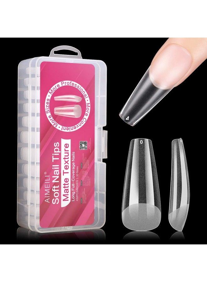 False Nail Tips 432Pcs Clear Matte Coffin Full Cover Nail Tips For Soak Off Nail Extension Acrylic False Press On Nails With Box For Nail Art Salon And Home Diy 10 Sizes