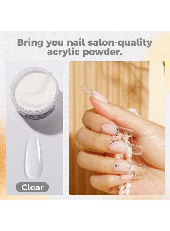 Clear Acrylic Nail Powder 50G1.76Oz Acrylic Clear Powder For Nail Acrylic Extension Professional Crystal Polymer Clear Nail Powder Acrylic Nail Caving Dry Naturally No Nail Lamp Needed
