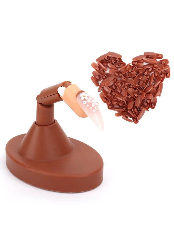 Practice Finger For Acrylic Nails A Adjustable Fake Mannequin Fingers With A Acrylic Finger Base And 100Pcs Brown Nail Tips Movable Flexible Training Fake Finger Nail To Practice Nail Art