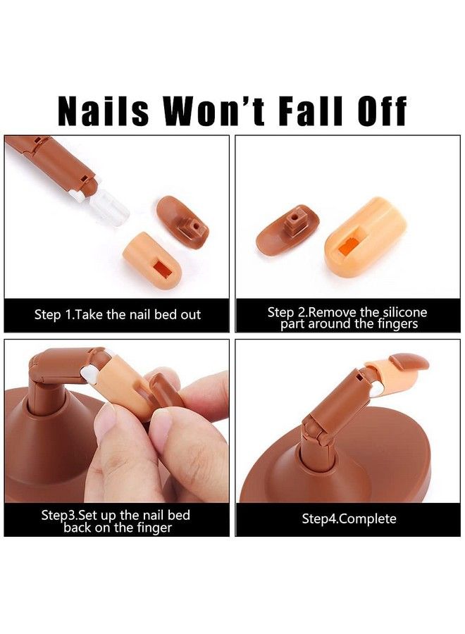 Practice Finger For Acrylic Nails A Adjustable Fake Mannequin Fingers With A Acrylic Finger Base And 100Pcs Brown Nail Tips Movable Flexible Training Fake Finger Nail To Practice Nail Art