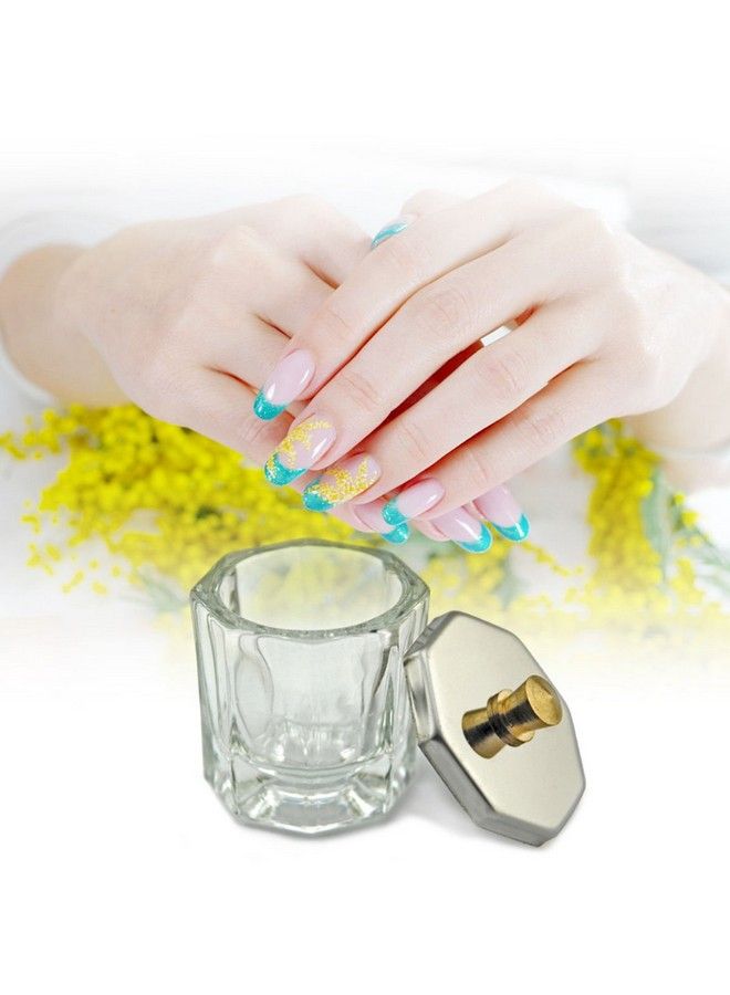 Glass Crystal Dappen Dish With Metal Lid Nail Art Acrylic Powder Nail Art Tools (Size2)